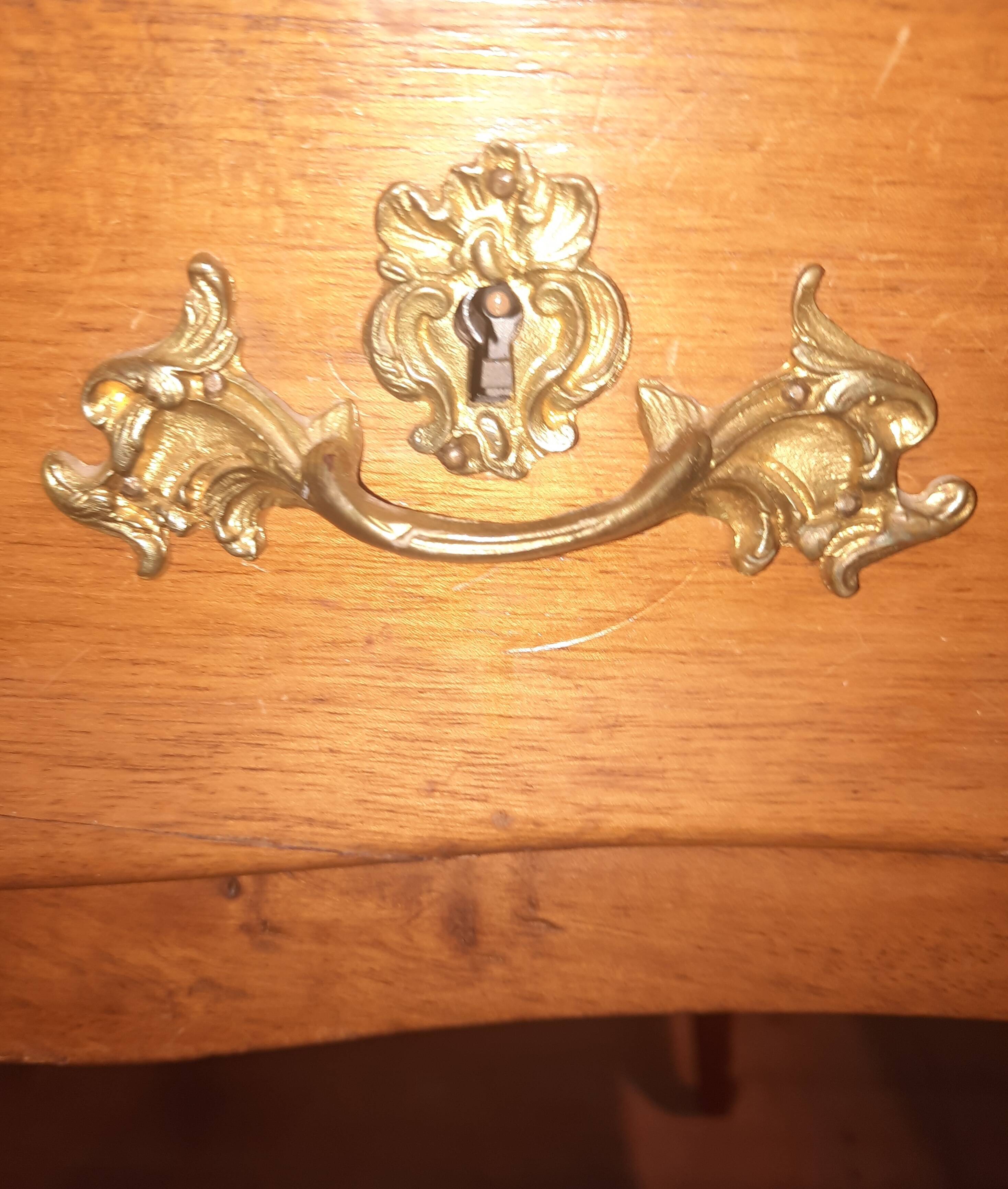 Flat desk in solid cherry wood, Louis XV style.