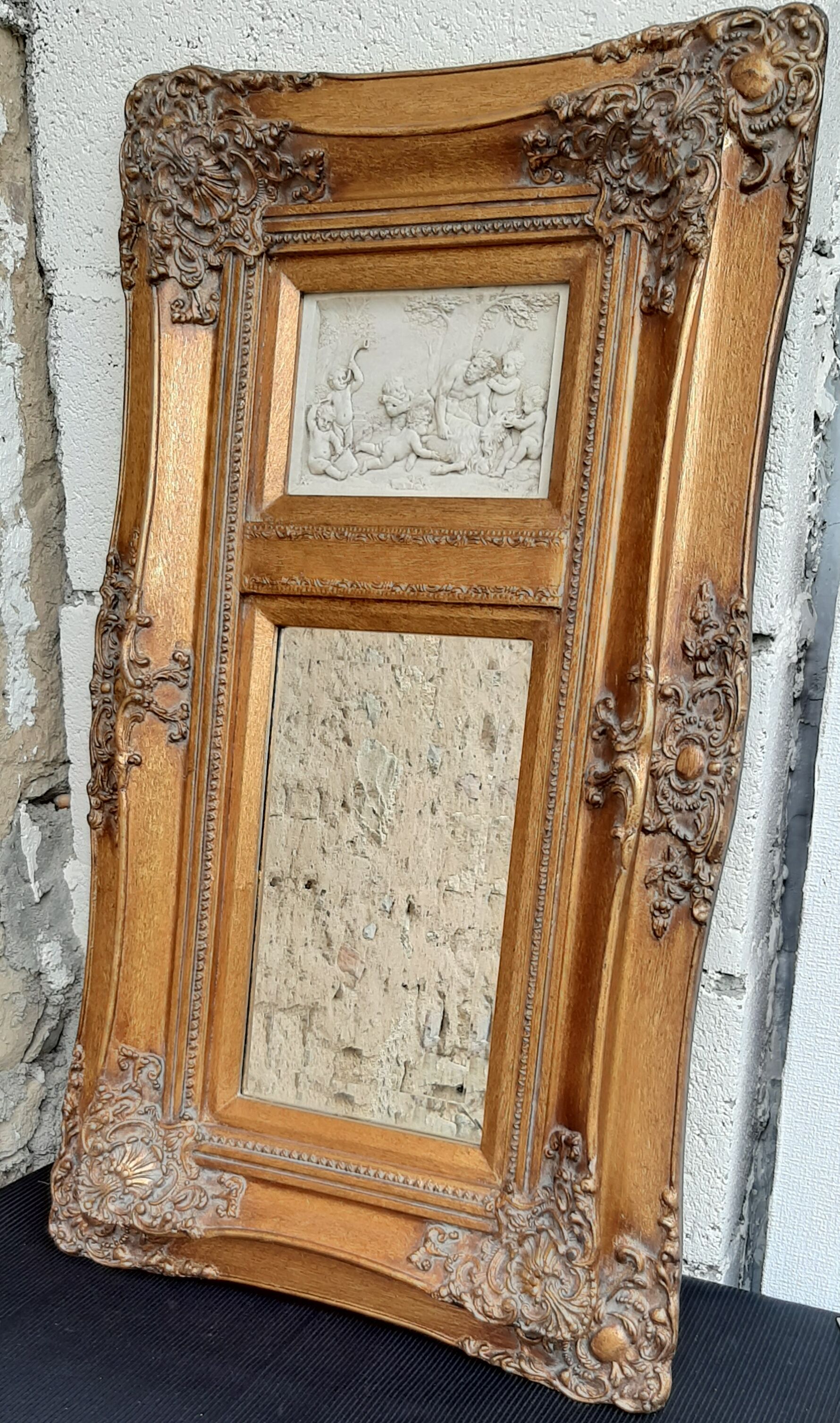 Trumeau miroir  dore biseaute 74 cm x 42 cm decor stuc