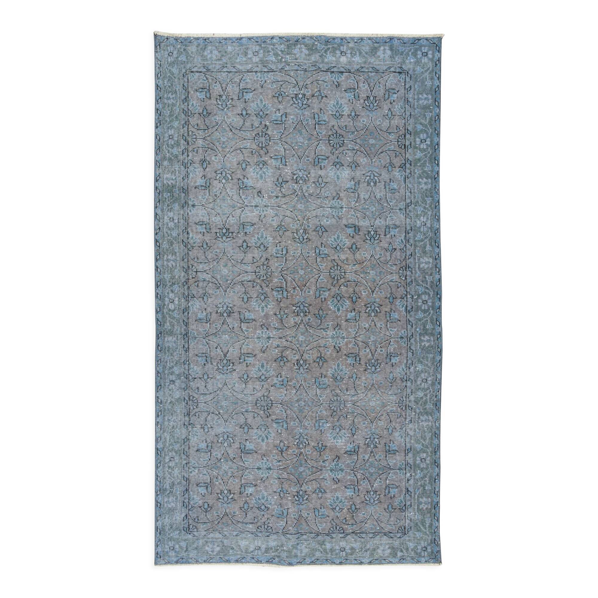 118x219 cm contemporary hand-knotted turkish accent rug over-dyed in blue, circa 1960. tek0407