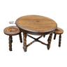 Round coffee table and 2 tripod stools