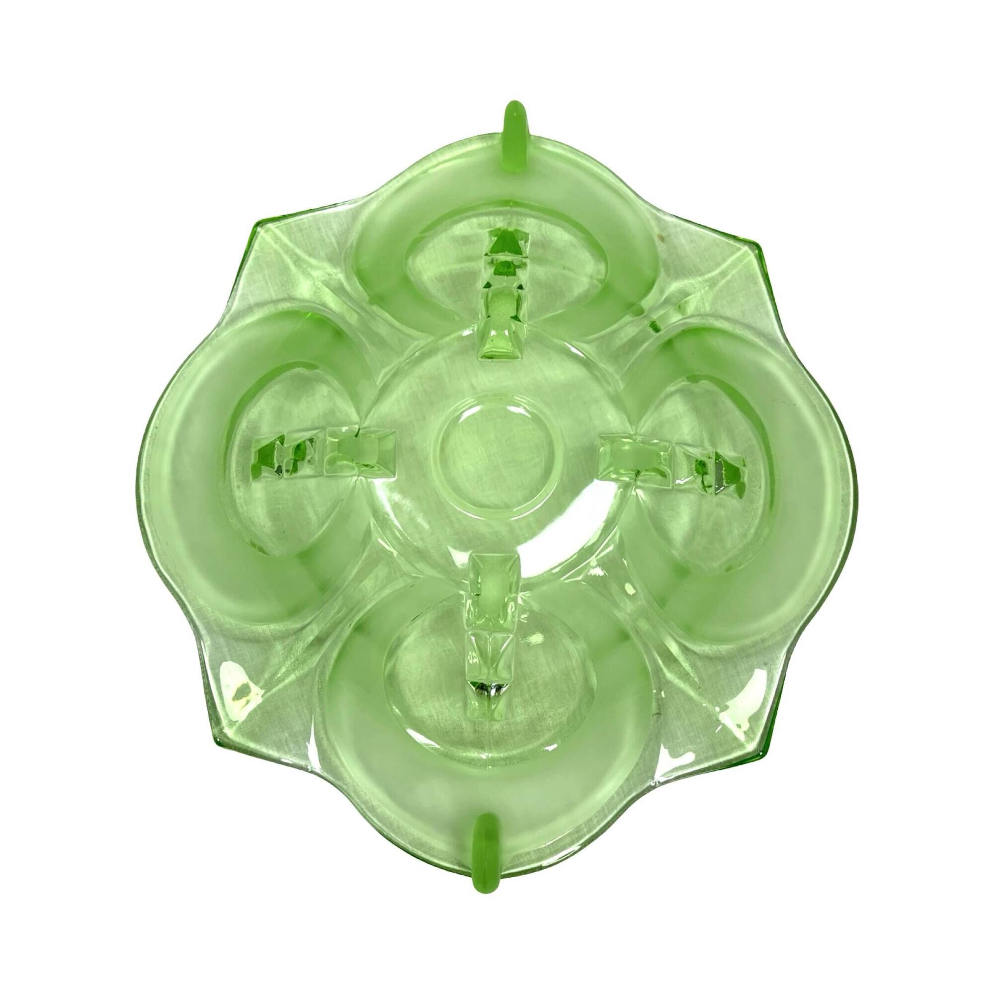 Art Deco green glass jardinière/serving dish, Stölzle Hermanova Hut, 1930