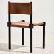 Brutalist beech and leather chair, set of 4