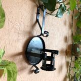 Medieval style handmade wall or table candle holder in black wrought iron
