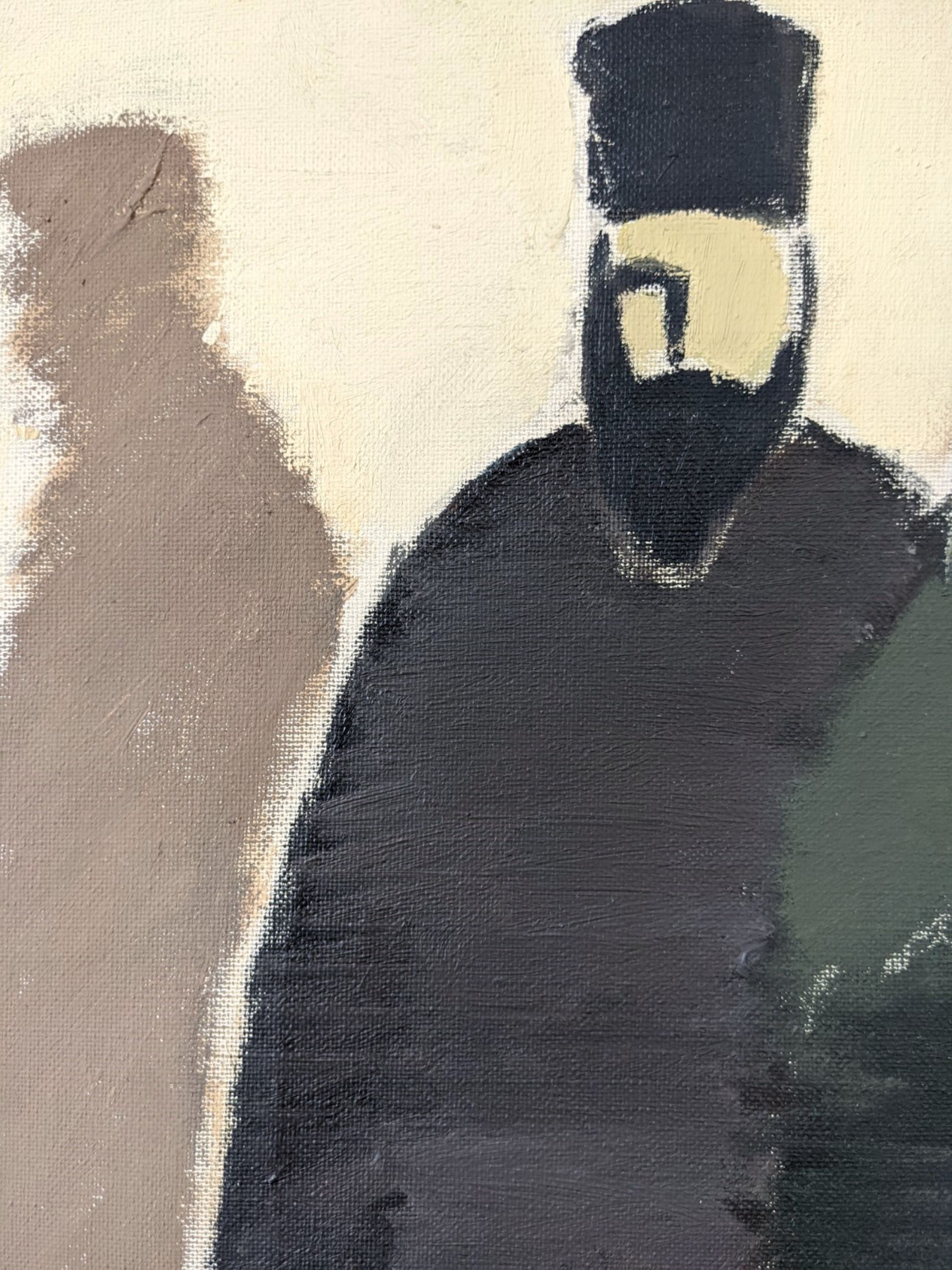 Mid-Century Modern Swedish "The Priests" Vintage Figurative Oil Painting, Framed