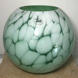Vase en verre vintage forme boule fait à la main alicja vert et blanc
