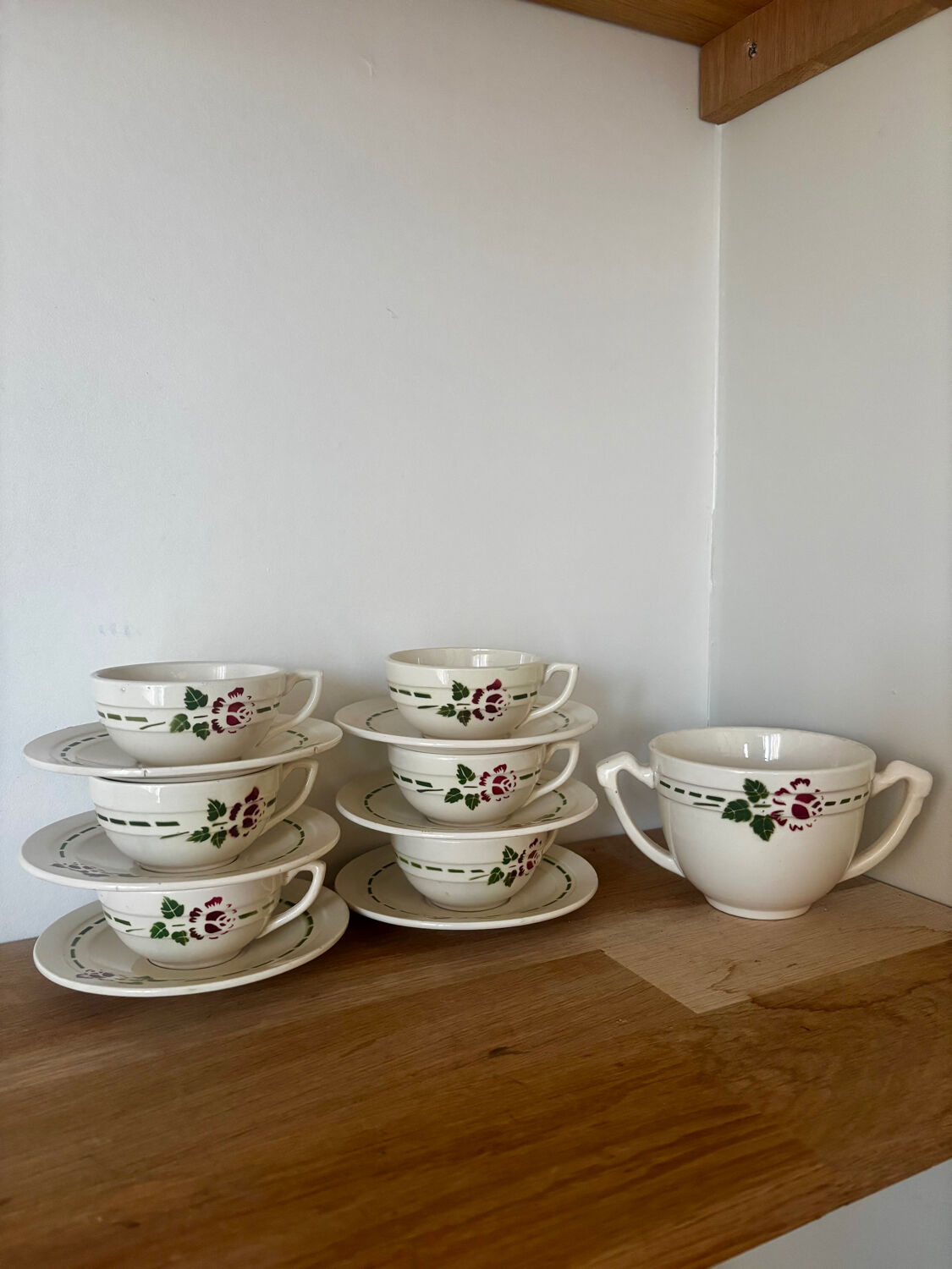 Set of 6 cups with saucers and sugar bowl Niderviller Moselle Blois
