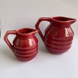 2 petits pots à lait et à crème Onnaing art déco rouge
