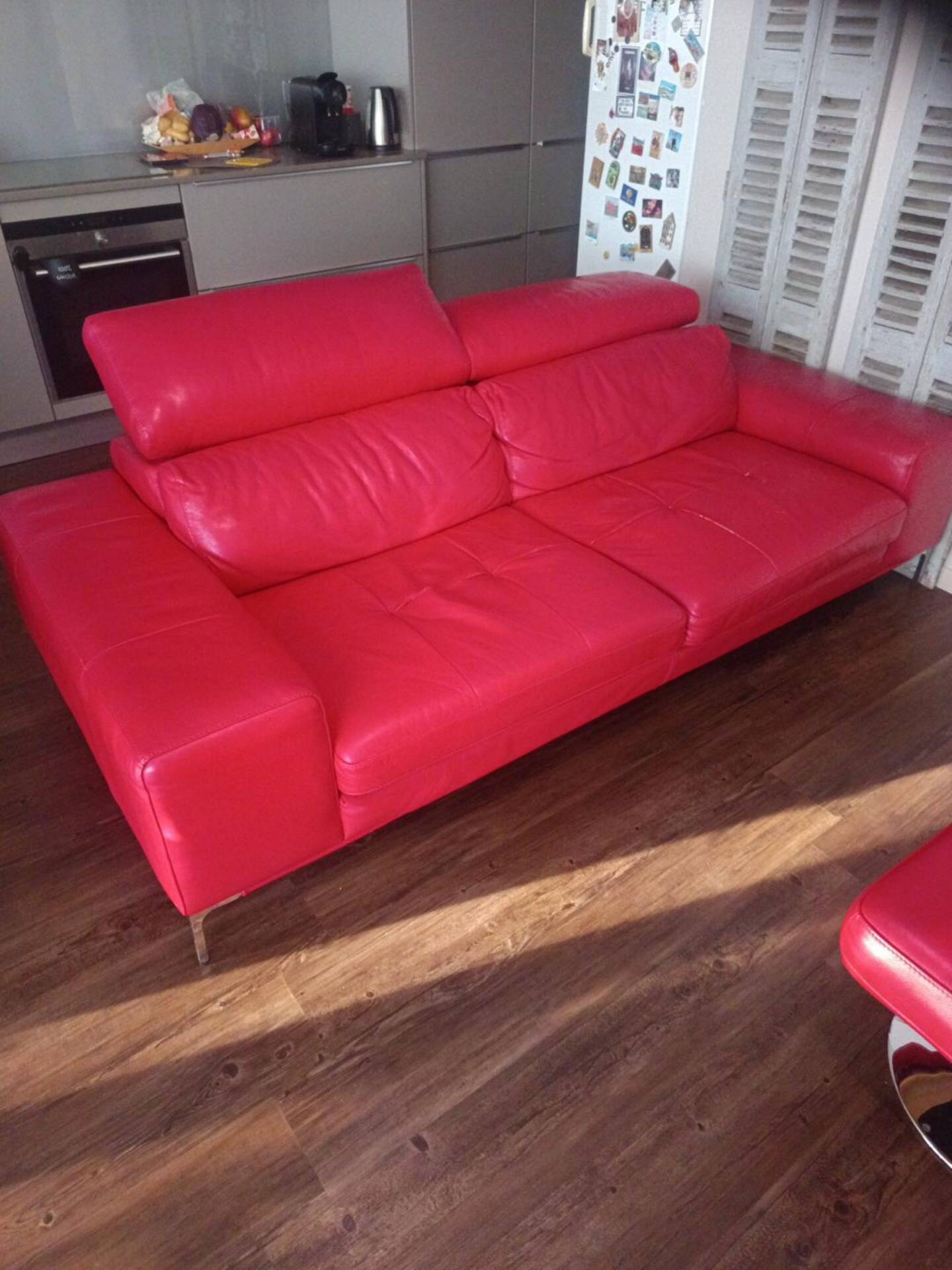 XXL Set Red Leather House - sofa, armchair and 2 poufs