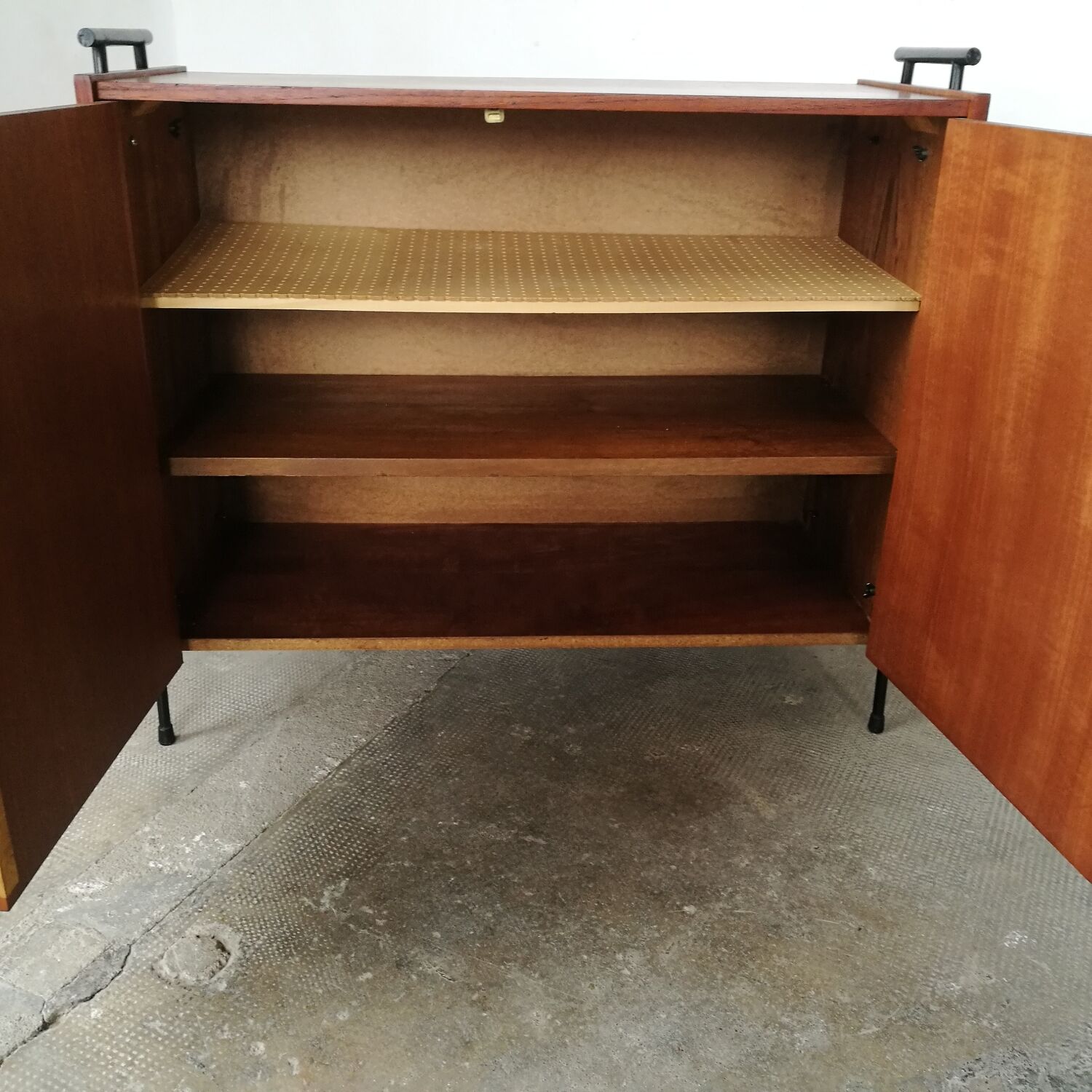 Scandinavian sideboard 2 teak doors, ladder base
