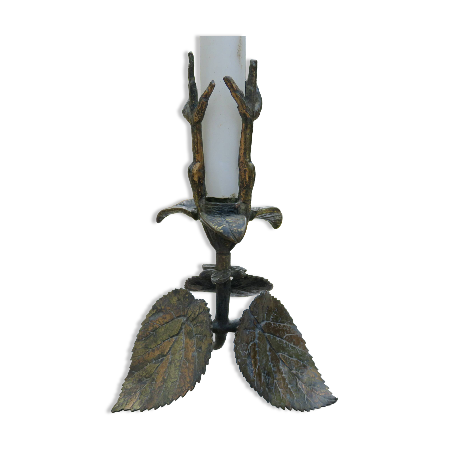 Floral bronze candlestick, Art Nouveau style, 1930s-1940s.