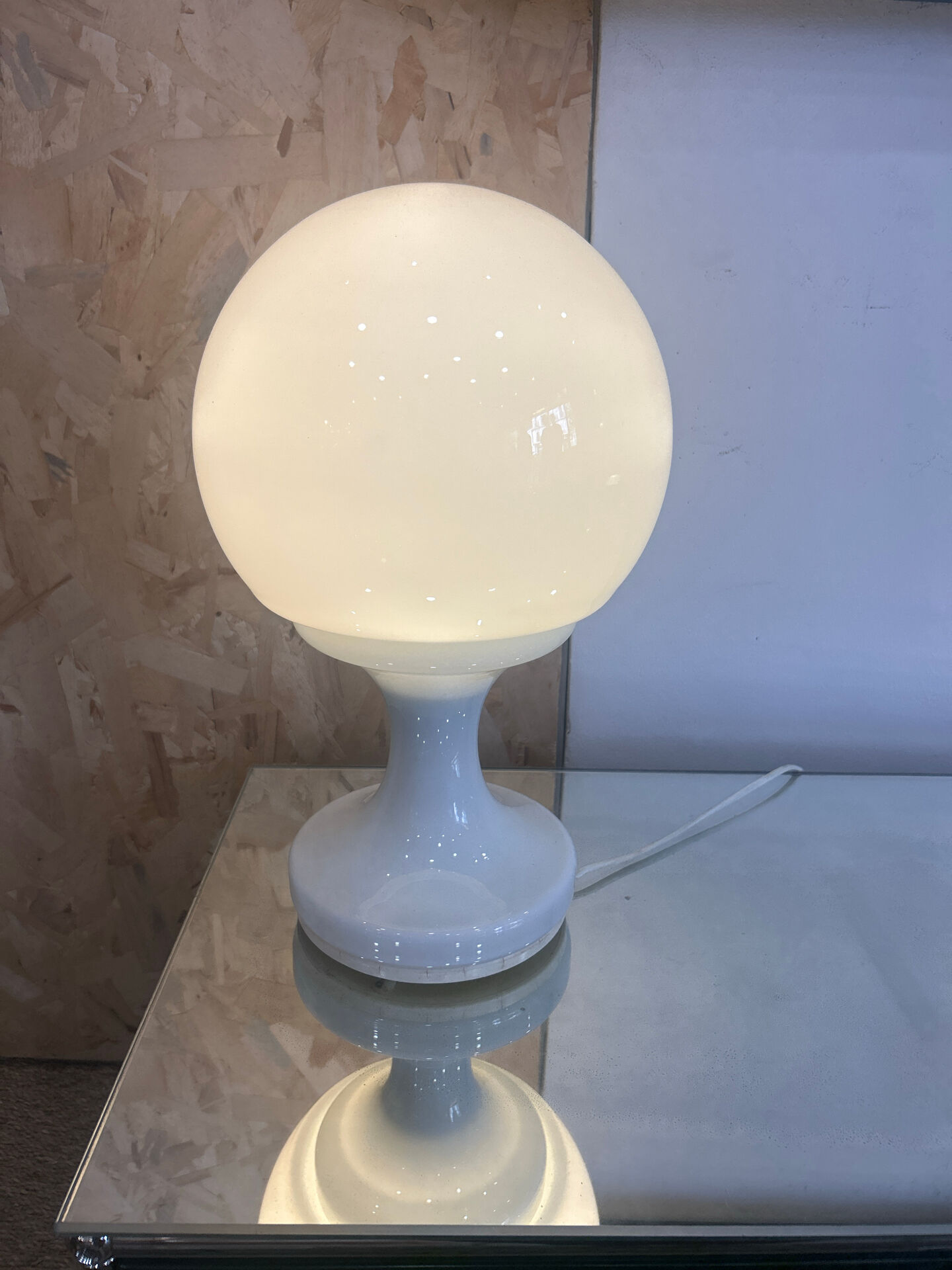 Vintage white opaline globe bedside lamp