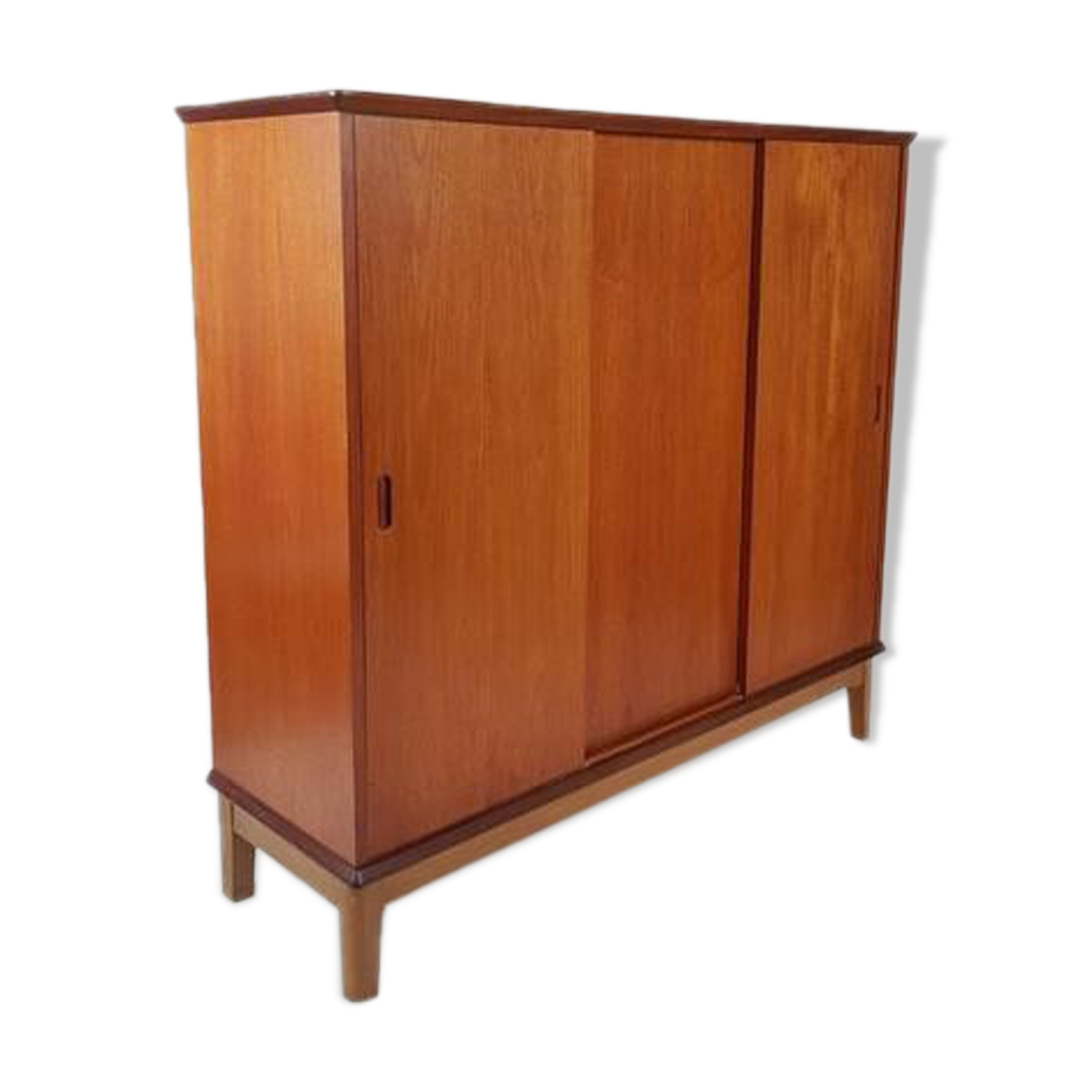 Sideboard high Danish teak veneer vintage sliding doors