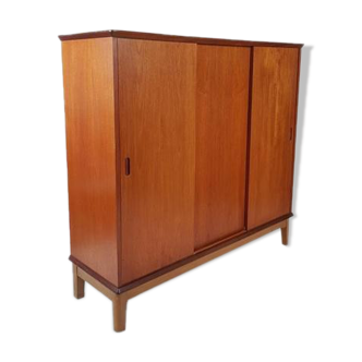 Buffet haut danois placage teck portes coulissantes vintage