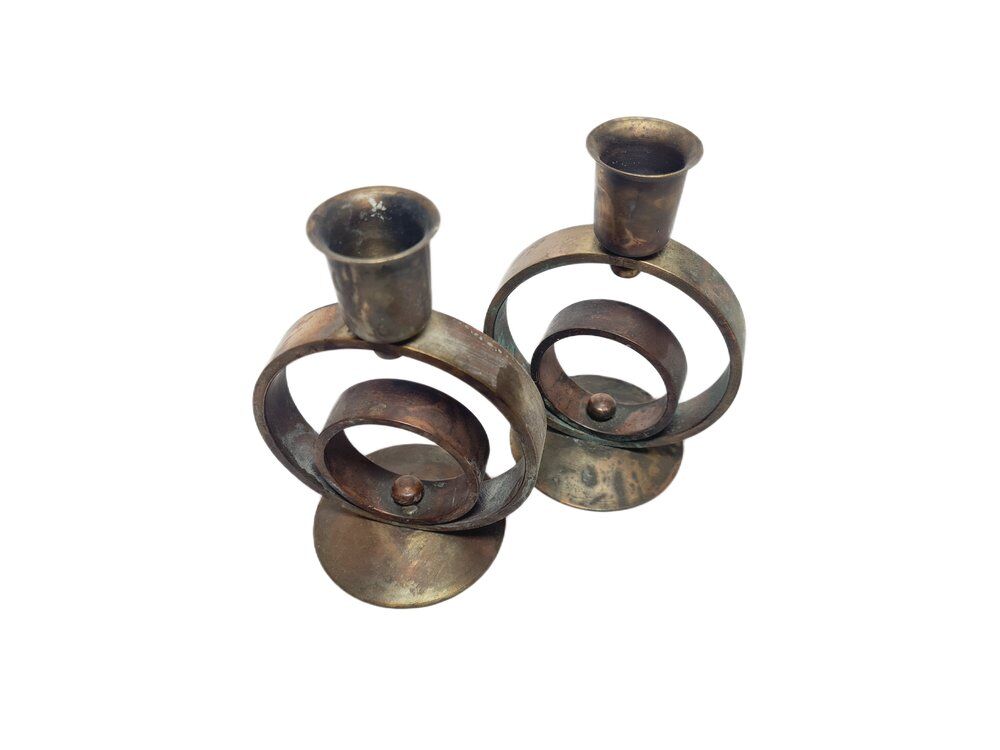 Art Deco brass candlesticks, 1930s, set of 2
