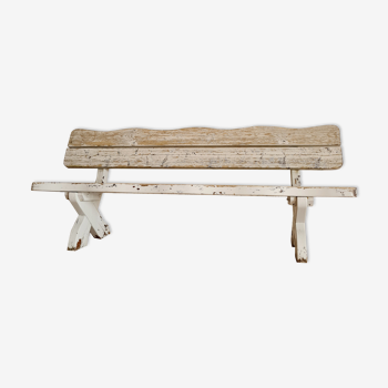 Exterior bench in patinated white solid wood