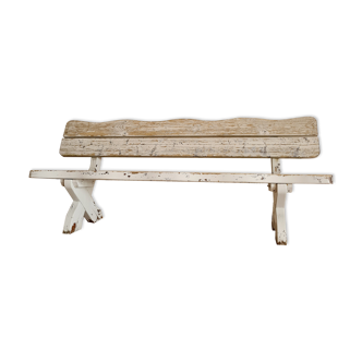 Exterior bench in patinated white solid wood