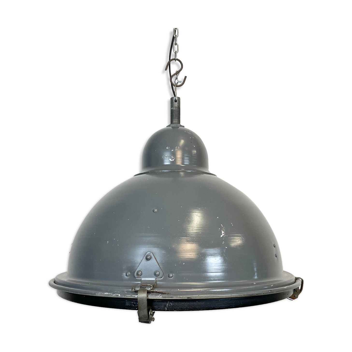 Grey Industrial Pendant Lamp with Clear Glass Cover, 1970s