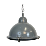 Grey Industrial Pendant Lamp with Clear Glass Cover, 1970s