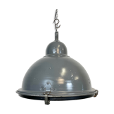 Grey Industrial Pendant Lamp with Clear Glass Cover, 1970s