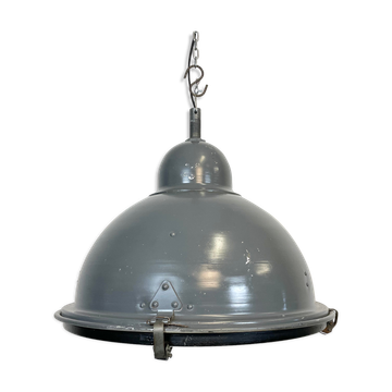 Grey Industrial Pendant Lamp with Clear Glass Cover, 1970s