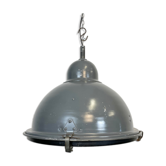 Grey Industrial Pendant Lamp with Clear Glass Cover, 1970s