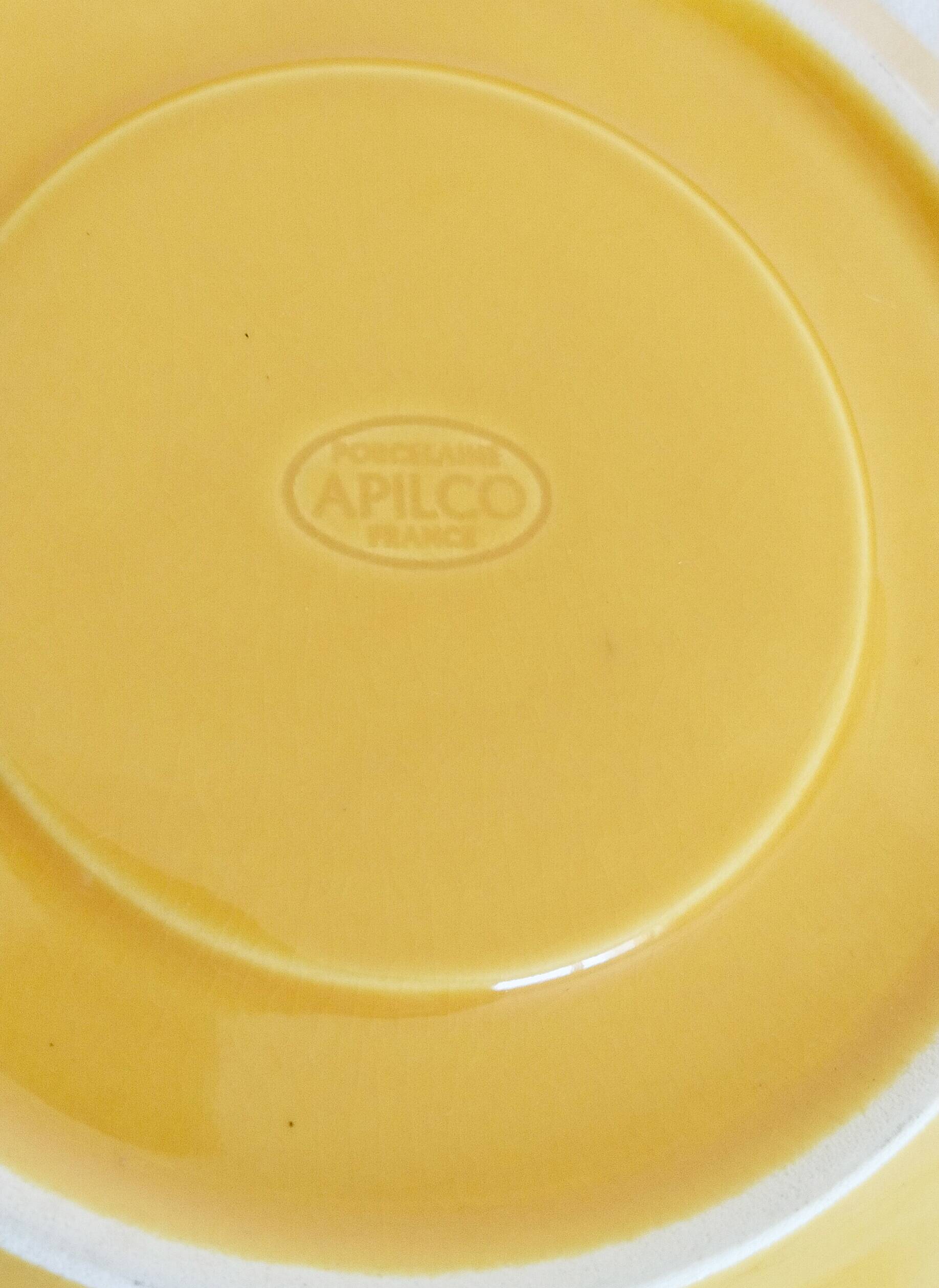 Apilco yellow and white porcelain chocolate cup and saucers