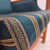 1970s, Danish highback armchair, furniture wool, solid oak wood.