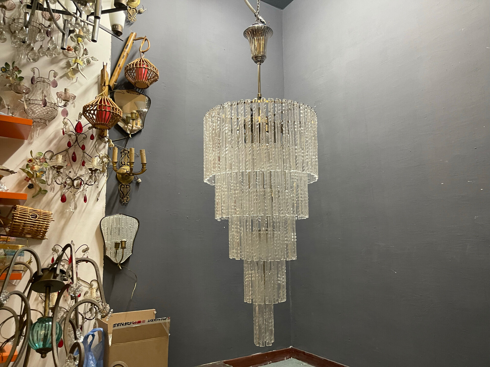 Extra Large Murano Glass Rod Chandelier, Italy, 1970s