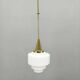 Art Deco Brass Pendant with Geometric Opaline Glass, Czechoslovakia 1930s