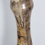 Large La Roue Vallauris ceramic vase, French, beige flower decor, 1975