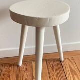 Tabouret tripode bois blanc vintage
