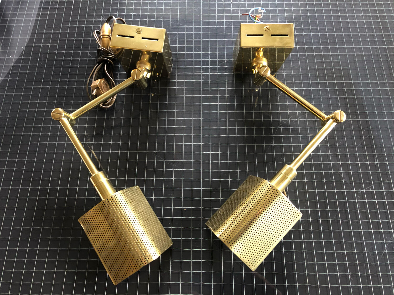 Pair of articulated wall lamps gilded brass Marset circa 1970