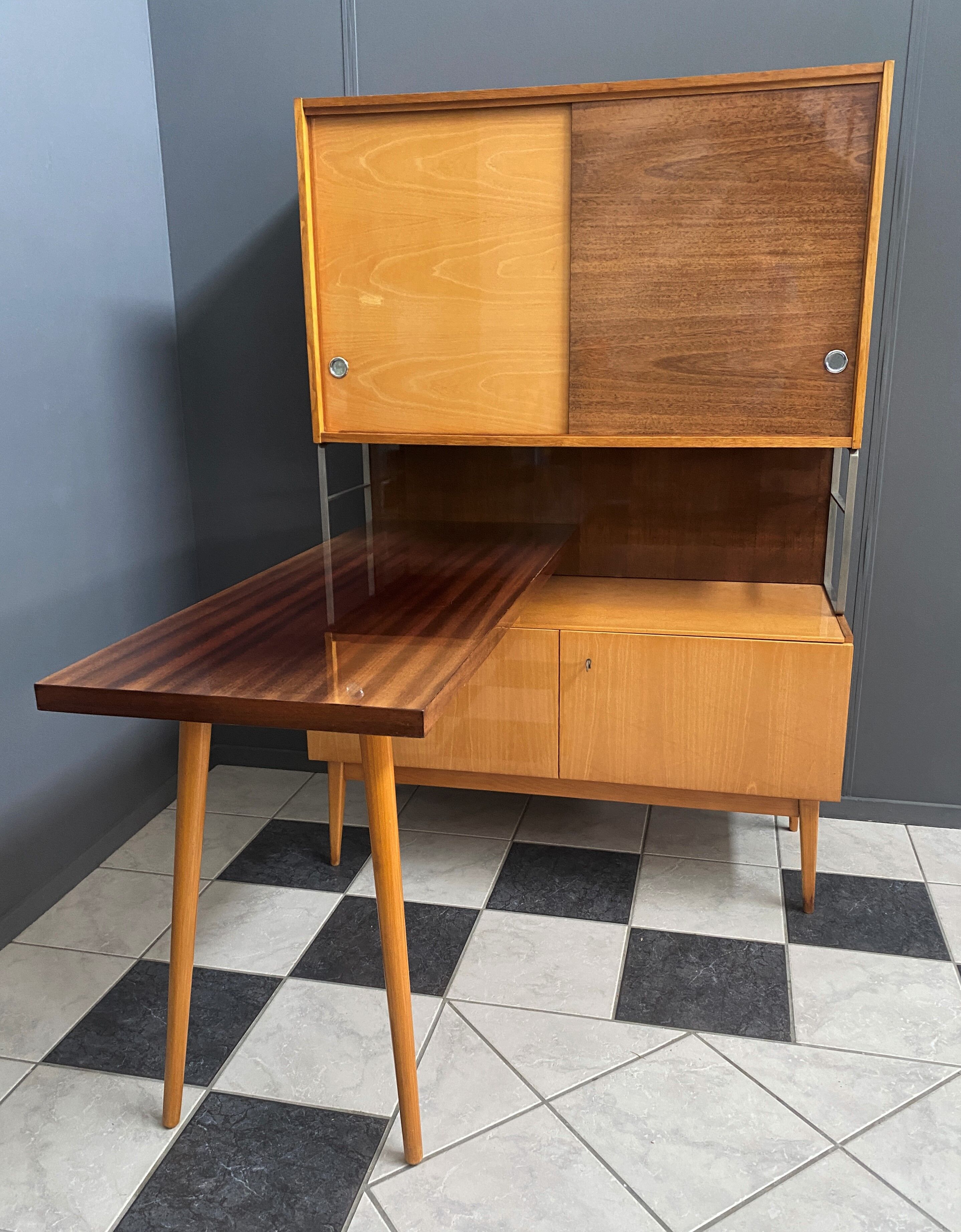Jitona cabinet with desk two tone wood 1960s