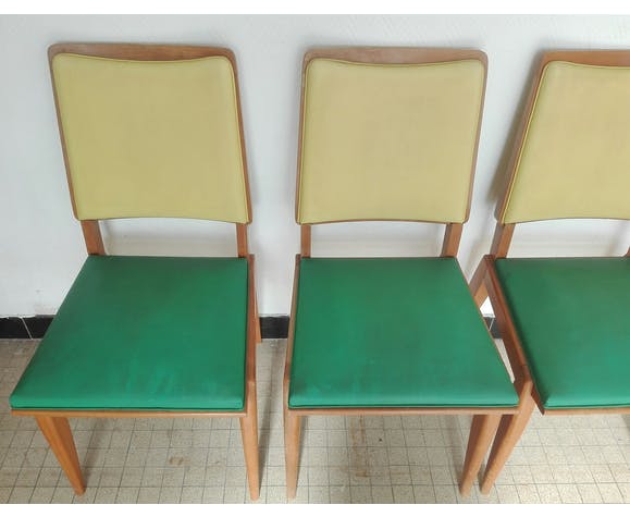 Suite of 4 vintage chairs compass feet