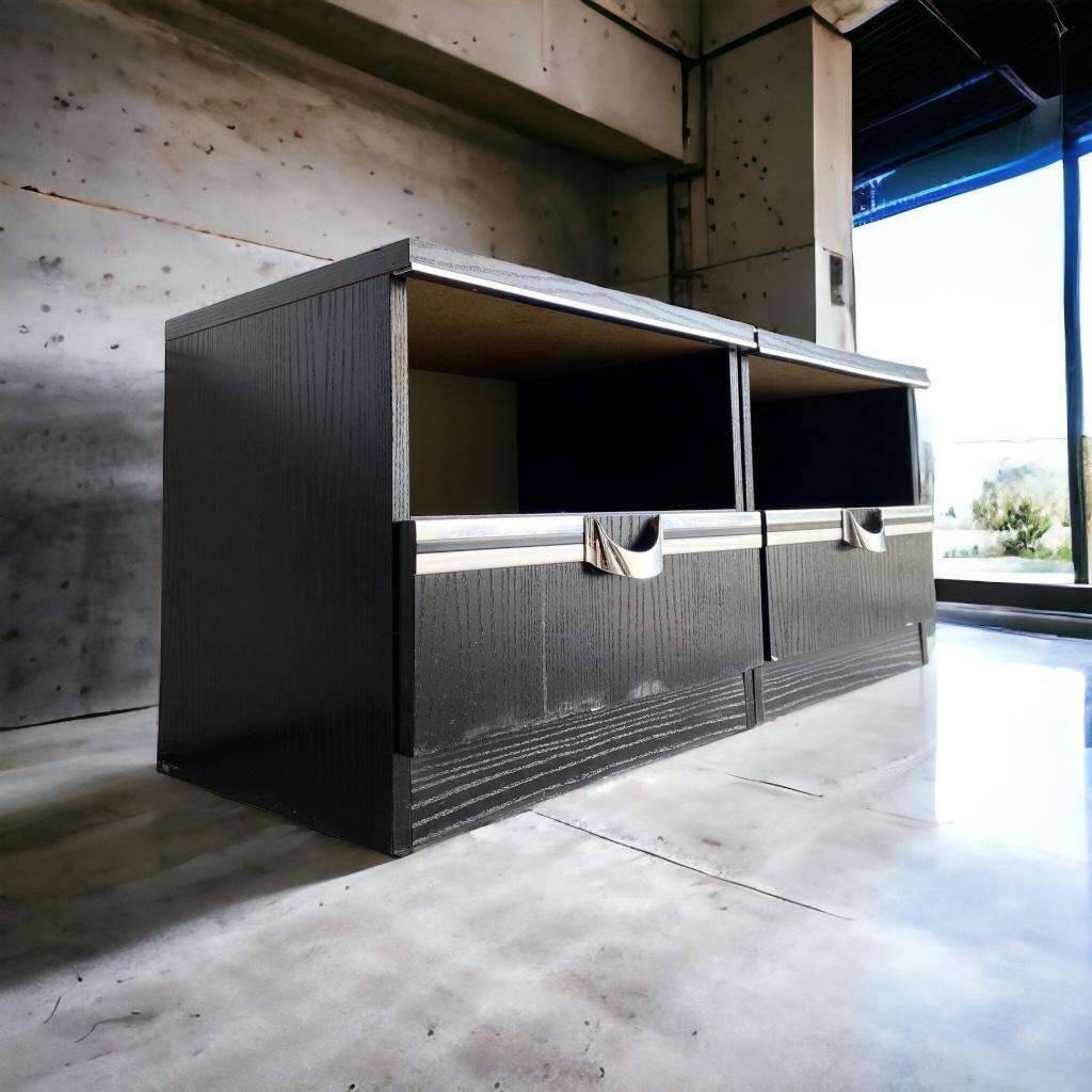 SET OF 2 VINTAGE BLACK BEDSIDE TABLES / MINI CABINETS