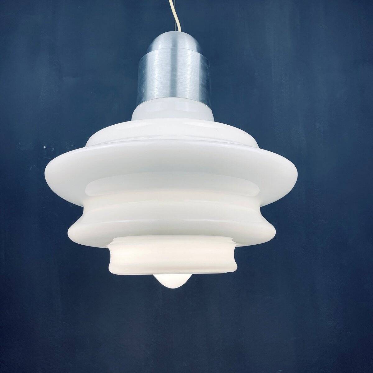 Large opaline glass pendant lamp, mid-century, Italy, 1960s.