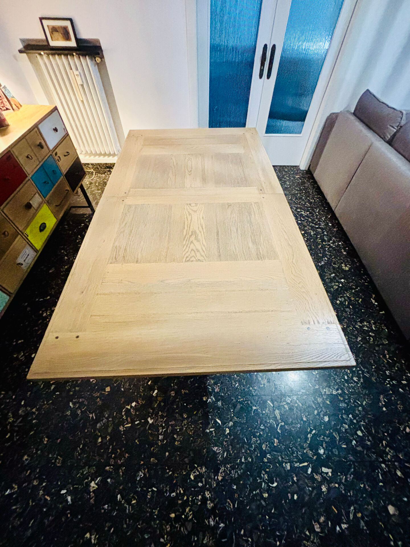 Solid oak dining table with extension 180/260 x 100 cm – X metal leg