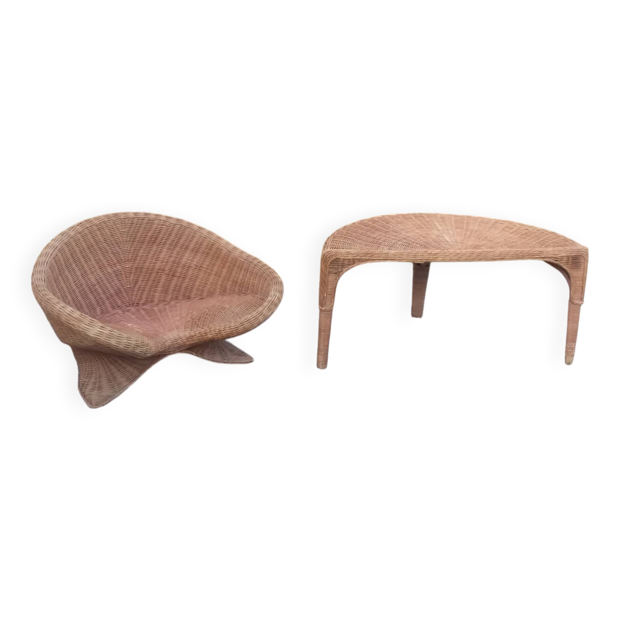 Rattan armchair and rattan coffee table from the 70s