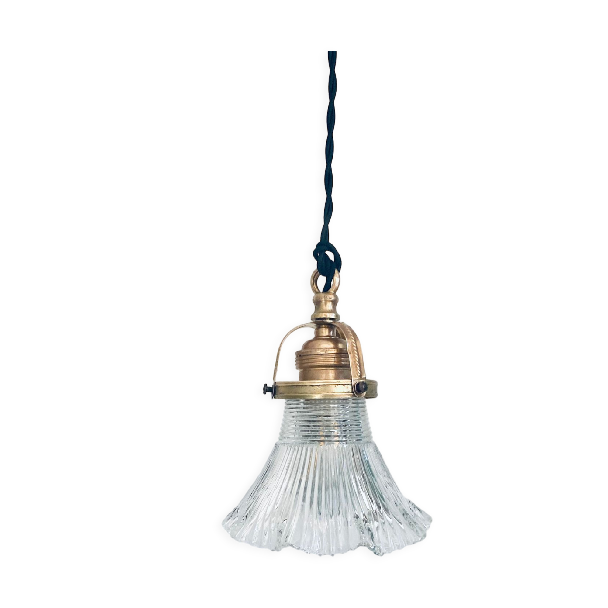 Baladeuse suspension verre strié, 2m câble tissu