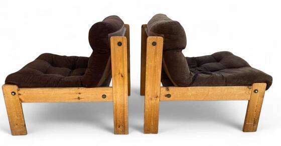 Pair of Neapel cotton and wood fireside chairs, circa 1960