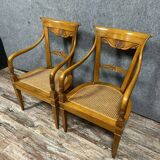 Pair of directoire style armchairs - consulate in blond walnut circa 1900