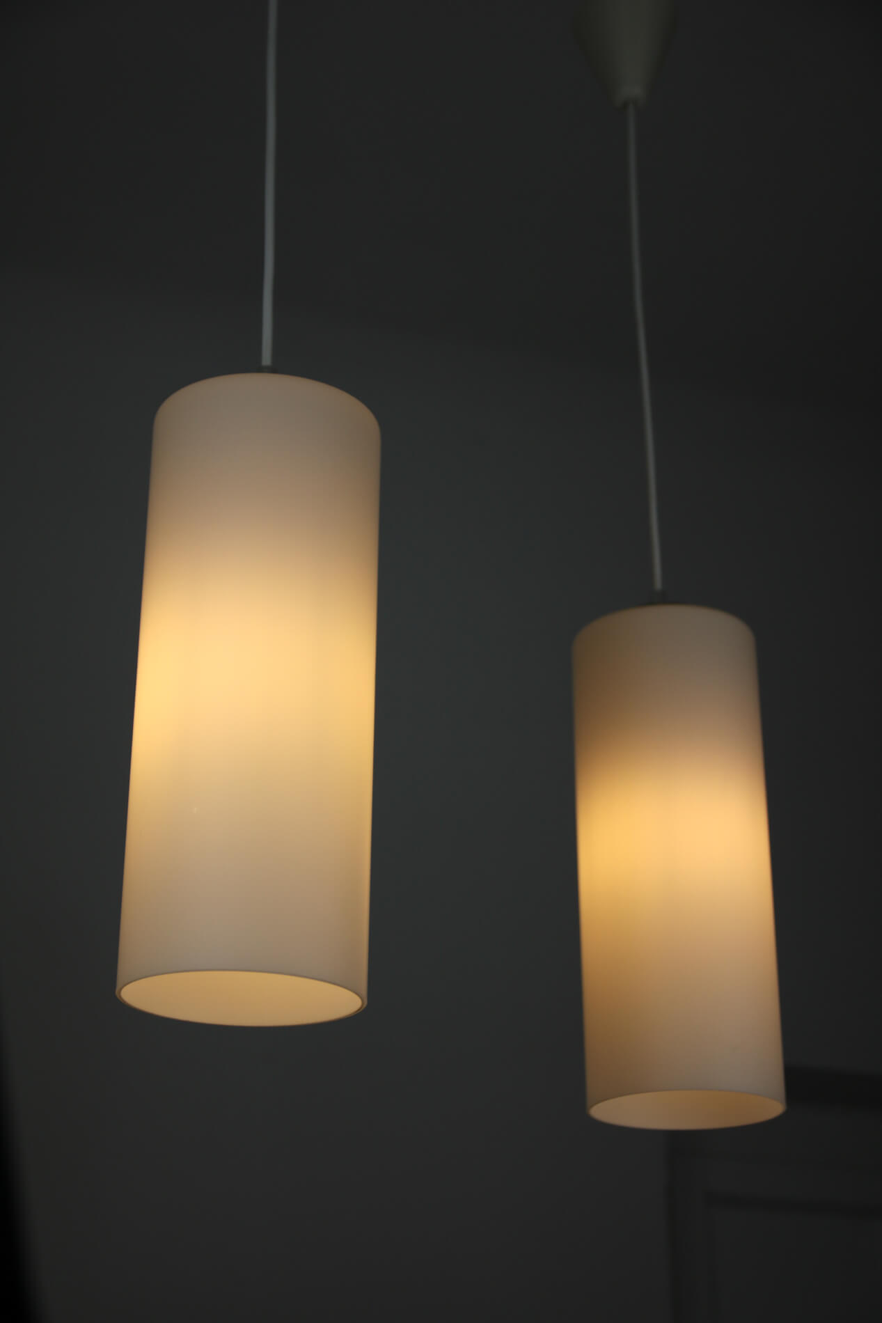 Pair of vintage Danish opaline glass hanging light