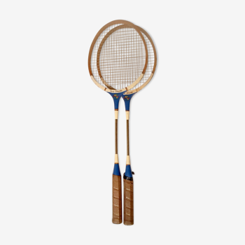 Pair of old wooden badminton rackets