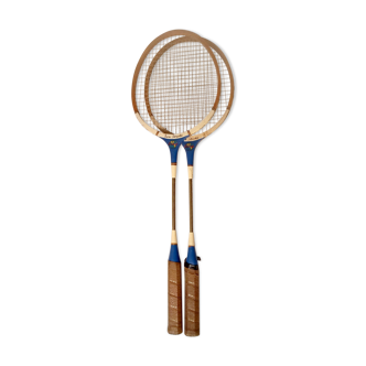 Pair of old wooden badminton rackets