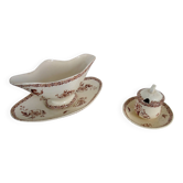 Sauce boat and mustard pot Terre De Fer Gien model Mai around 1900