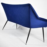 Two-seater vintage sofa, german democratic republic, 1960, navy blue, velvet