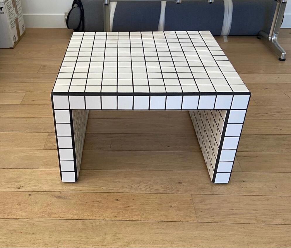 Coffee table tiles mosaic white joint black