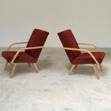 Pair of Czech burgundy brown velvet armchairs 1970