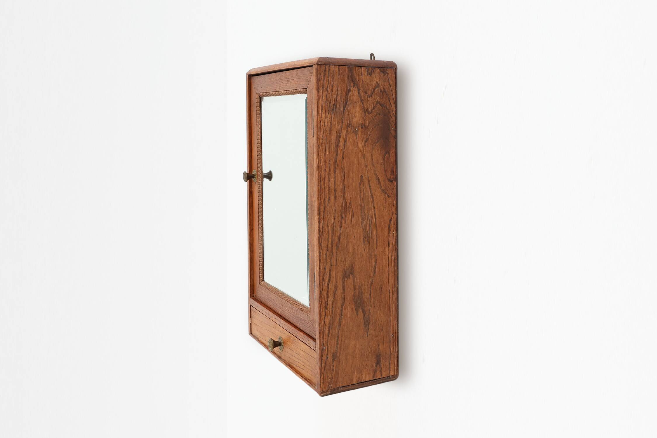 Wooden Wall‑Mounted Shaving Cabinet with Drawer, Belgium, circa 1920