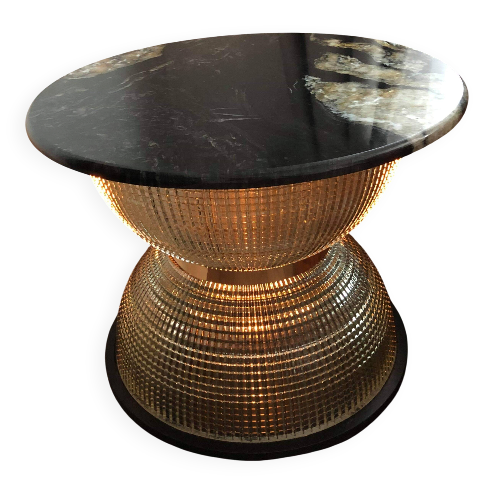Holophane coffee table in marble and brass